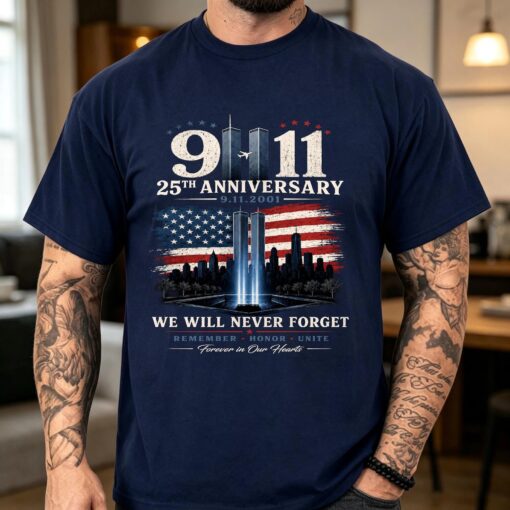 9/11 25th Anniversary Memorial T-Shirt, Patriotic American Flag Tribute Tee