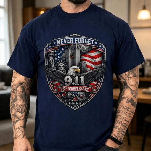 Never Forget 9.11 25th Anniversary Eagle T-Shirt, Patriotic USA Tribute Tee