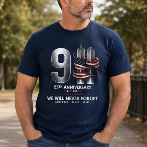 9/11 25th Anniversary Memorial T-Shirt, September 11 Never Forget Patriot Day Gift