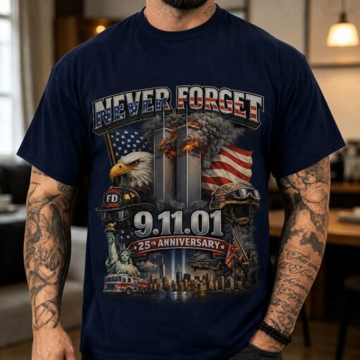 Never Forget 9/11 Memorial T-Shirt, Patriotic American Flag Tribute Tee